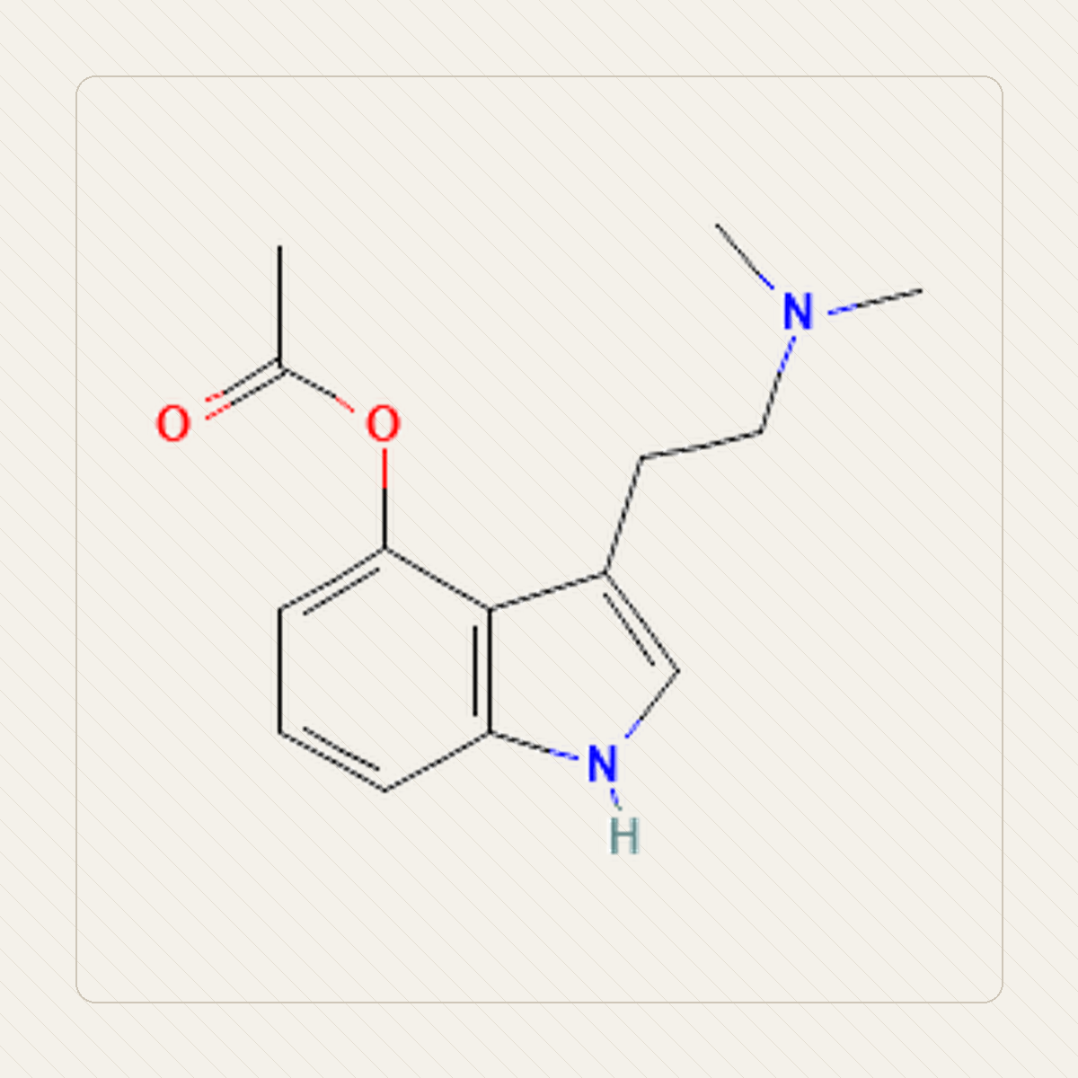 4-AcO-DMT O-acetylo-psylocyna, ilustrasi pendidikan struktur molekul