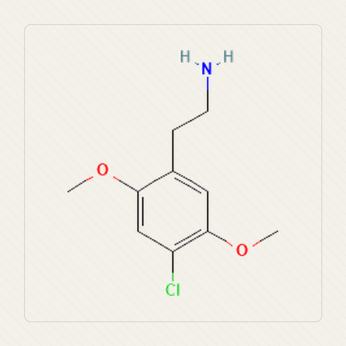 2C-C 2,5-dimetoksy-4-chlorofenetyloamina, ilustrasi pendidikan struktur molekul