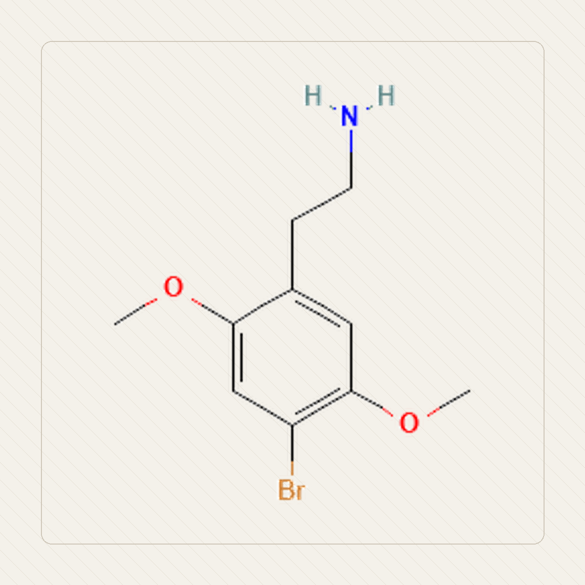 2C-B 4-bromo-2,5-dimetoksyfenetyloamina, ilustrasi pendidikan struktur molekul